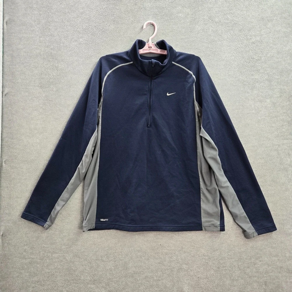 Nike Men Sweatshirt XL‎ Navy Swoosh Logo Nikefit Therma Zipper Long Sleeve